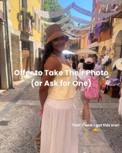image with text "offer to take their photo"