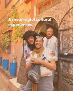 woman and two men embracing in Morocco